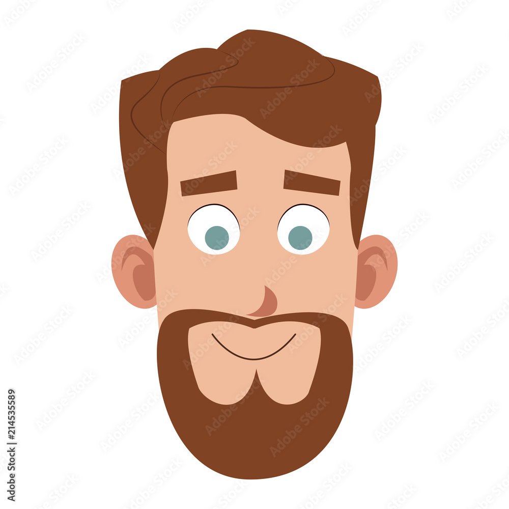 Young man face with beard cartoon vector illustration graphic design