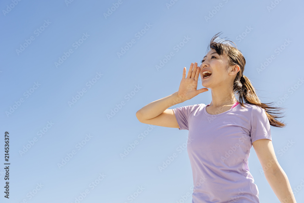 portrait of sporty asian woman blue sky portrait of sporty asian woman blue sky