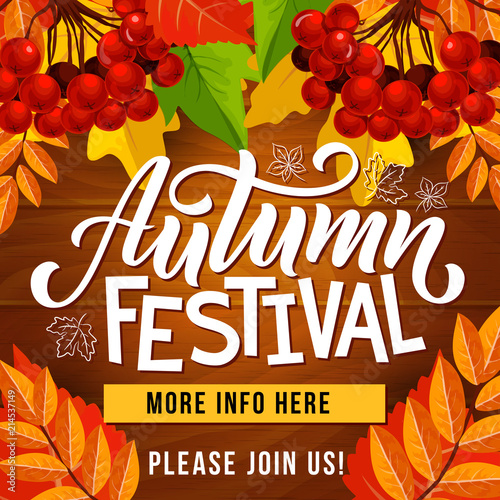 Autumn festival invite poster, harvest holiday