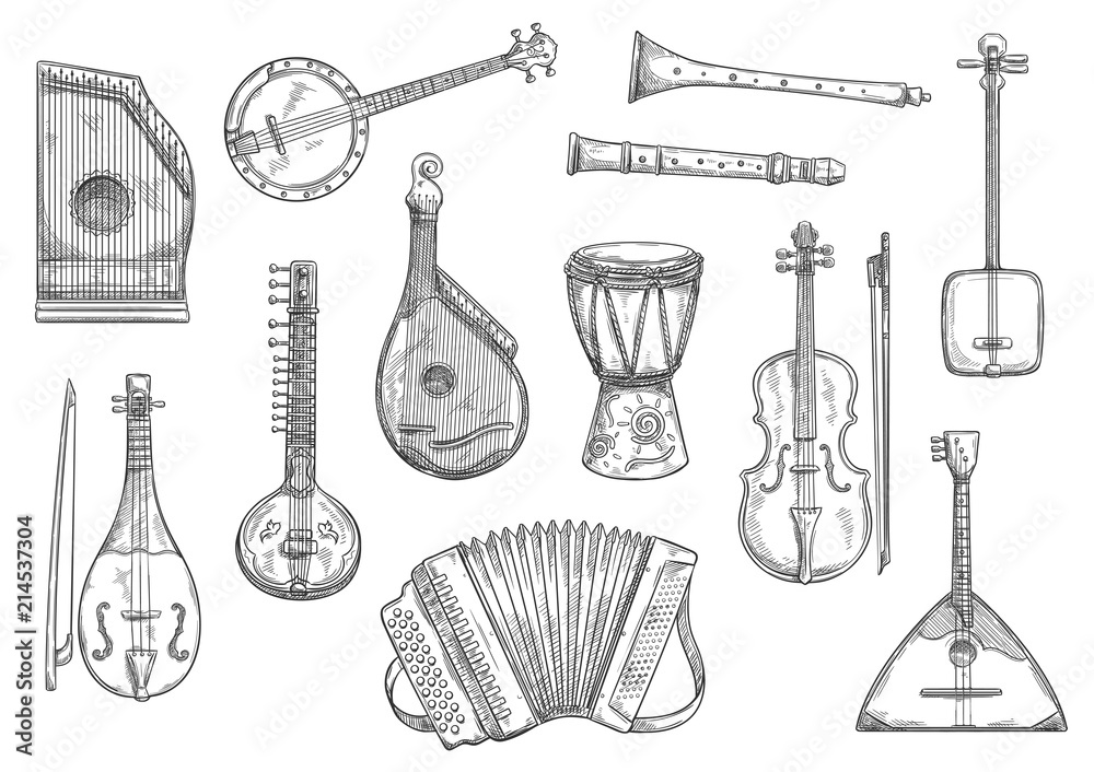 Obraz premium Vector musical instruments sketch design