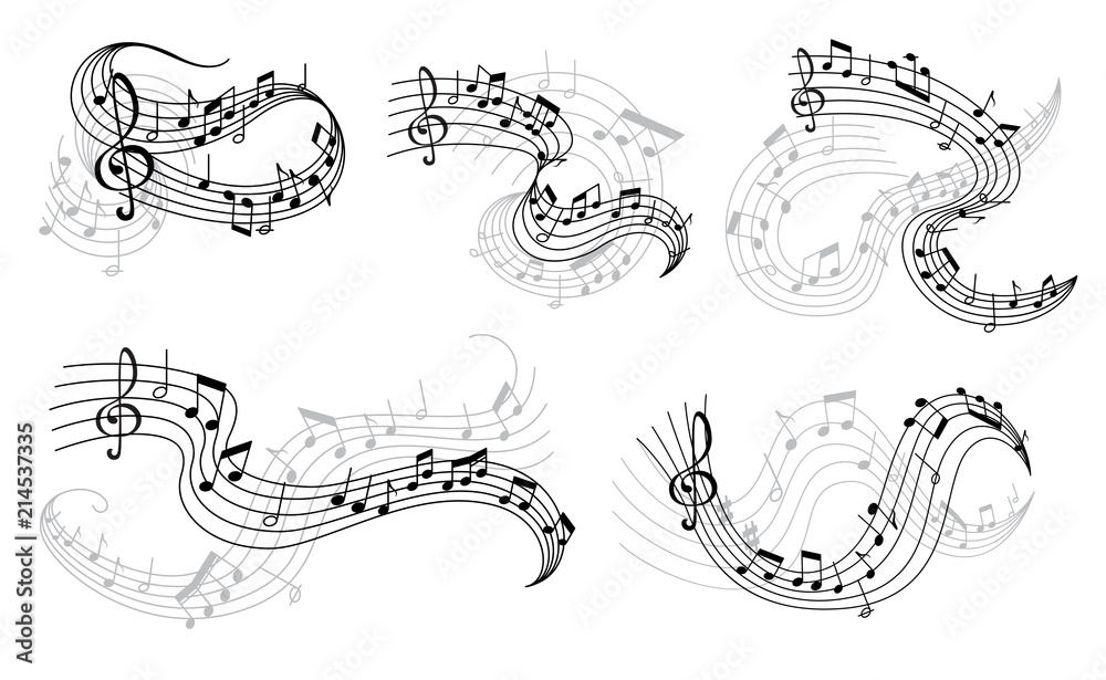 Obraz premium Vector music notes on staff icons