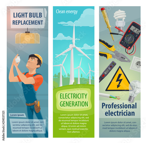 Vector electrician profession electricity banners