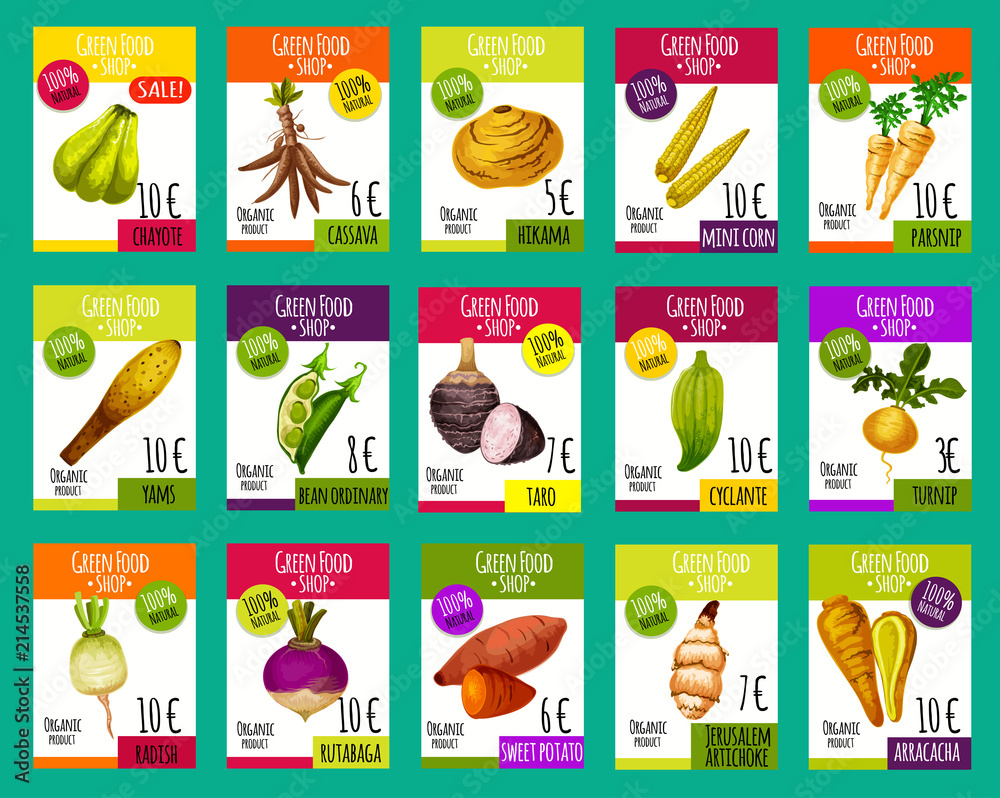 Vector price cards for exotic vegetables Vector price cards for exotic vegetables