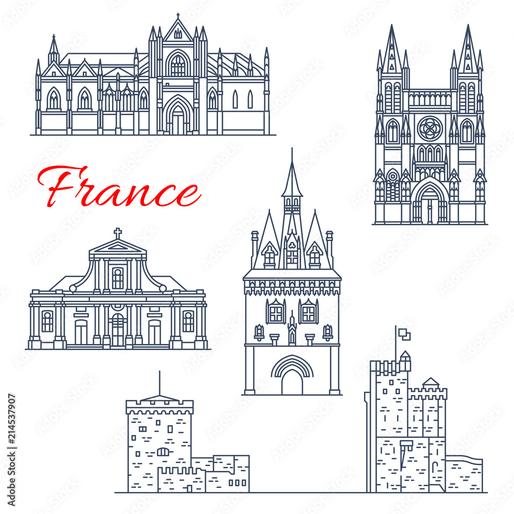 France travel vector Bordeaux architecture icons