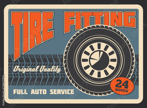Vector retro poster for car tire fitting
