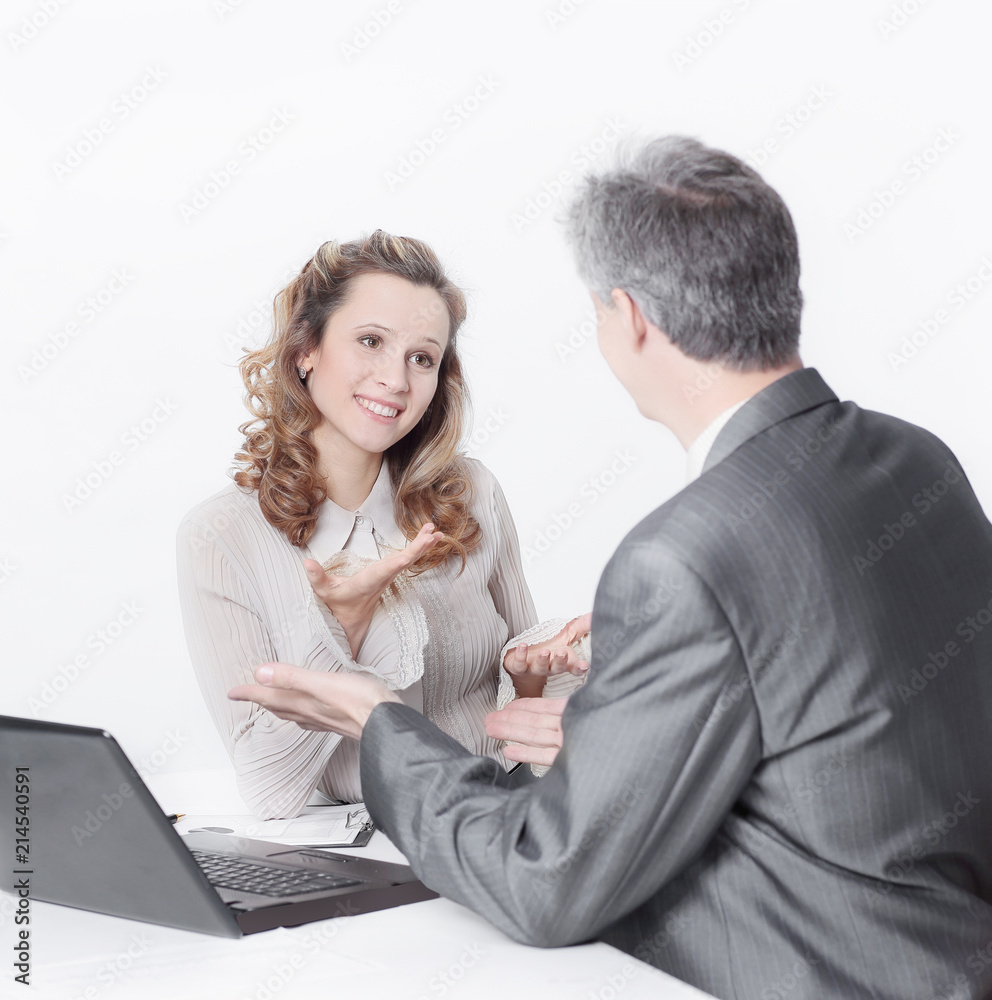 business colleagues discussing problems, at their work Desk. business colleagues discussing problems, at their work Desk.