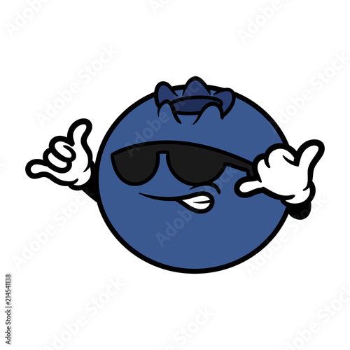 Cartoon Cool Blueberry Character With Shaka Hand Sign