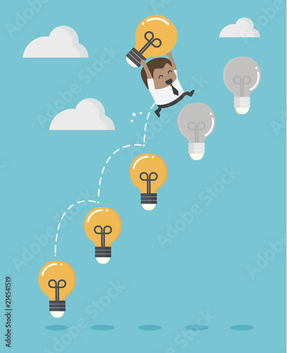 African businessman up the Ladder light bulb