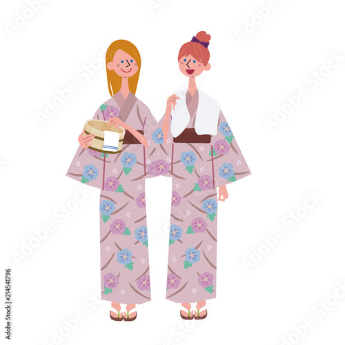 インバウンド　外国人旅行者　温泉　イラスト
