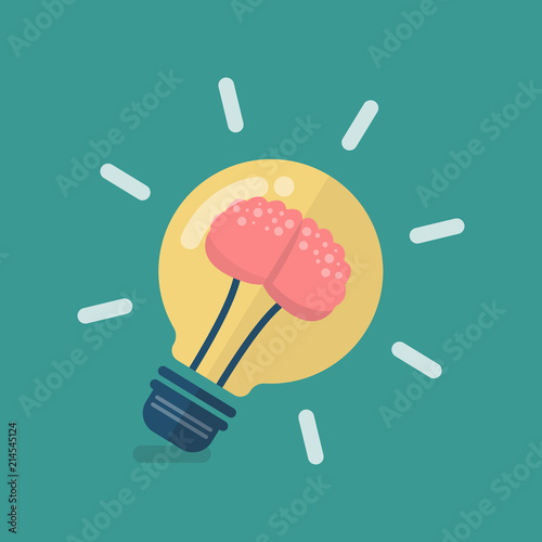 Human brain in lightbulb idea