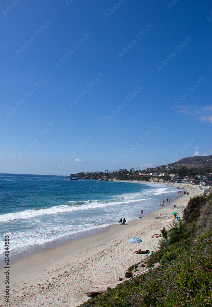 Fototapeta premium Coastline view of the ocean landscape from the hillside. Peaceful, sunny day holiday destination