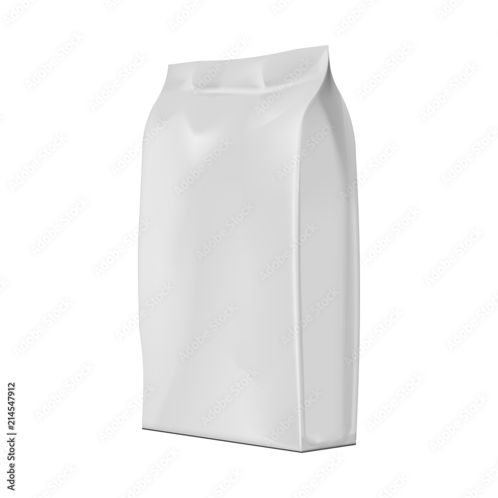 Mock up blank foil food or drink bag packaging. Illustration isolated on white background. Graphic concept for your design Mock up blank foil food or drink bag packaging. Illustration isolated on white background. Graphic concept for your design