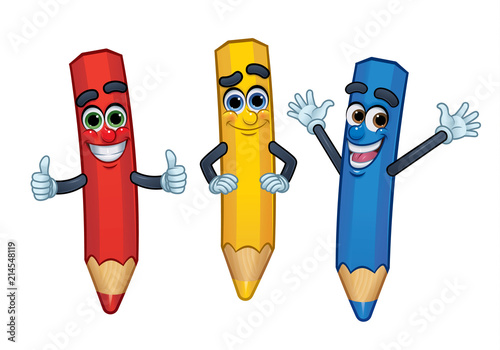 3 Cartoon Character Crayons: Red, Yellow, and Blue_Vector Illustration EPS 10