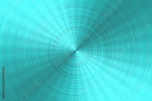 Brushed radial blue metal surface. Polished concentric circles pattern. Texture of metal. Abstract geometric light blue background