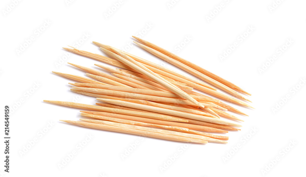 Wooden toothpicks on white background isolate Wooden toothpicks on white background isolate