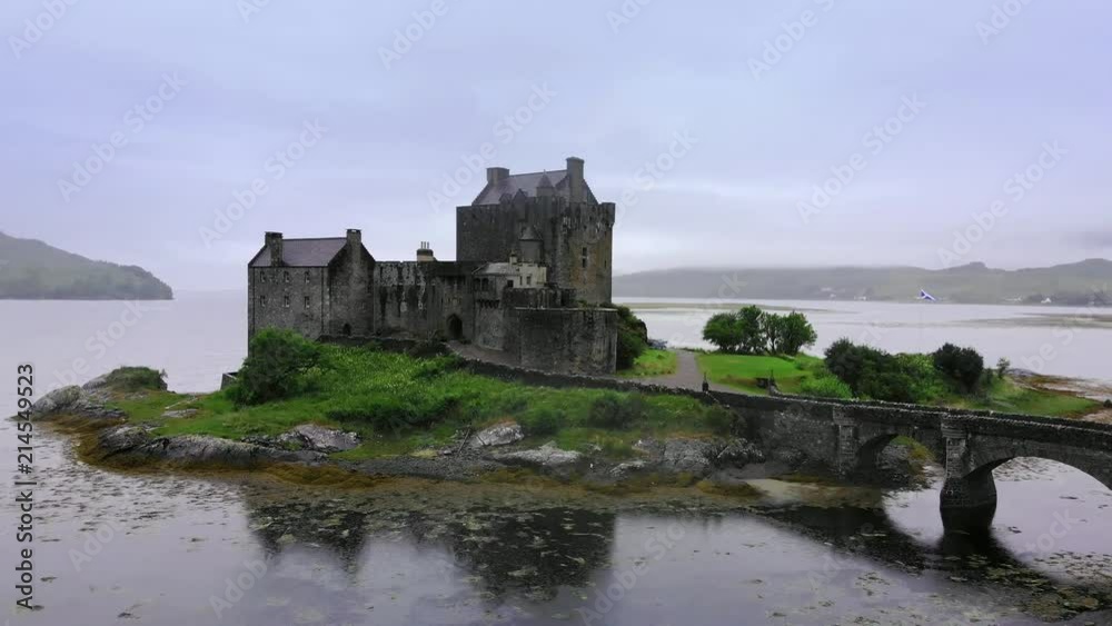 Flight around the famous Eilean Donan Castle at Loch Duich in Scotland Flight around the famous Eilean Donan Castle at Loch Duich in Scotland
