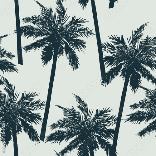 Summer seamless pattern. Tropical palm trees background. Jungle print. Vector...
