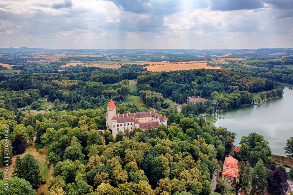 Aerial photo of Konopiště chateau (castle) with surroundings landscape in Central Bohemian Region - Czech Republic from ultralight plane