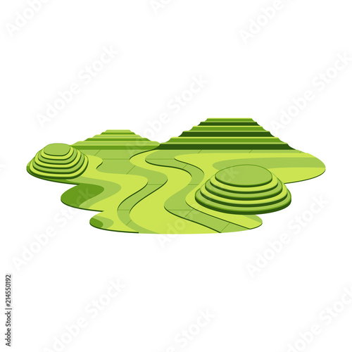 Rice Terrace Mountain and Hill Asia Landscape Vector