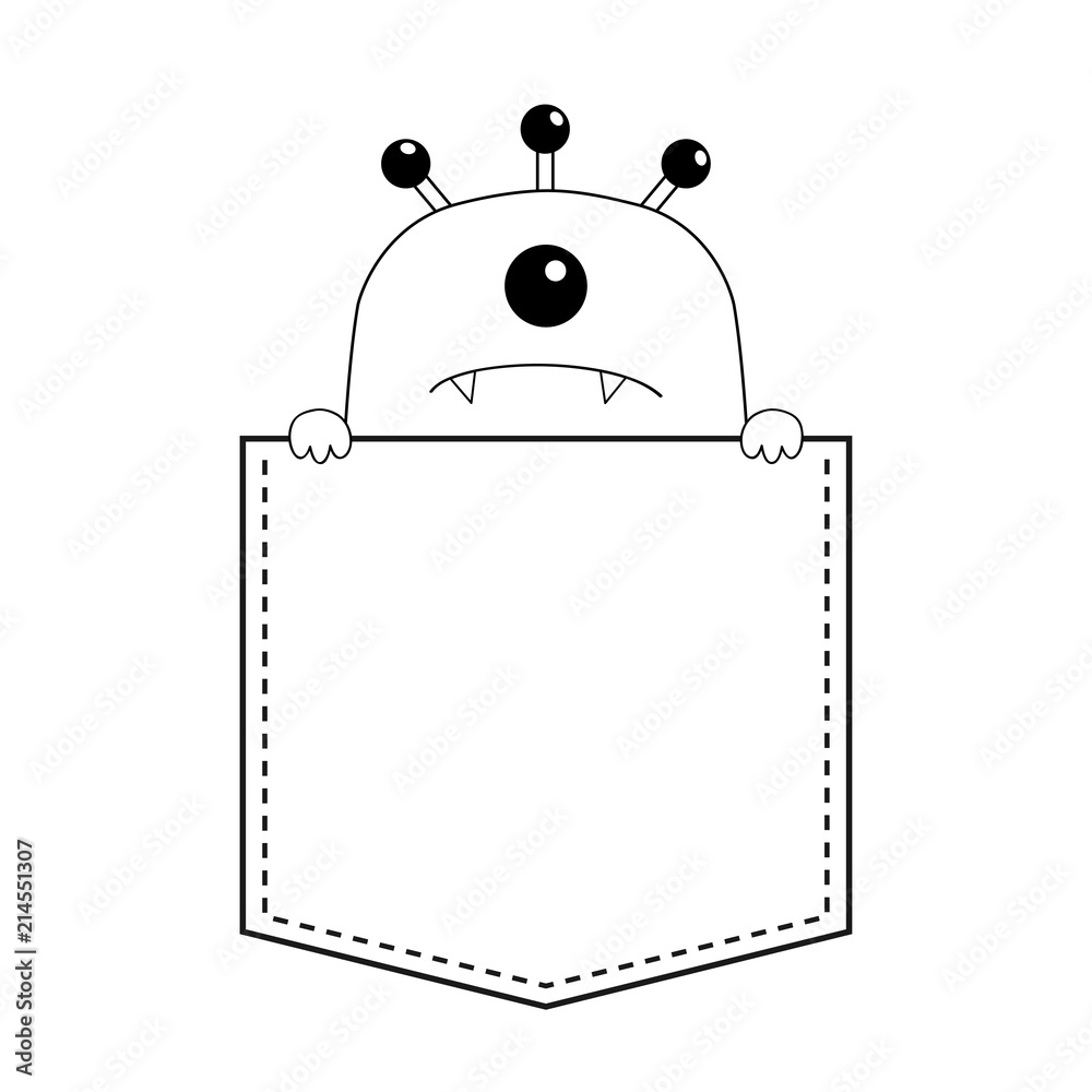 Black line contour monster silhouette in the pocket. Holding paw hands. Happy Halloween. Cute cartoon funny scary spooky character. Baby collection. T-shirt design. White background. Flat design. Black line contour monster silhouette in the pocket. Holding paw hands. Happy Halloween. Cute cartoon funny scary spooky character. Baby collection. T-shirt design. White background. Flat design.