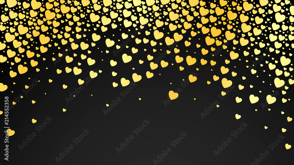 Abstract dark background with golden hearts. Vector illustration