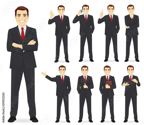 Business man set different gestures isolated vector illustration photo
