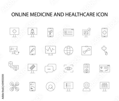Line icons set. Online healthcare and medicine pack. Vector illustration 