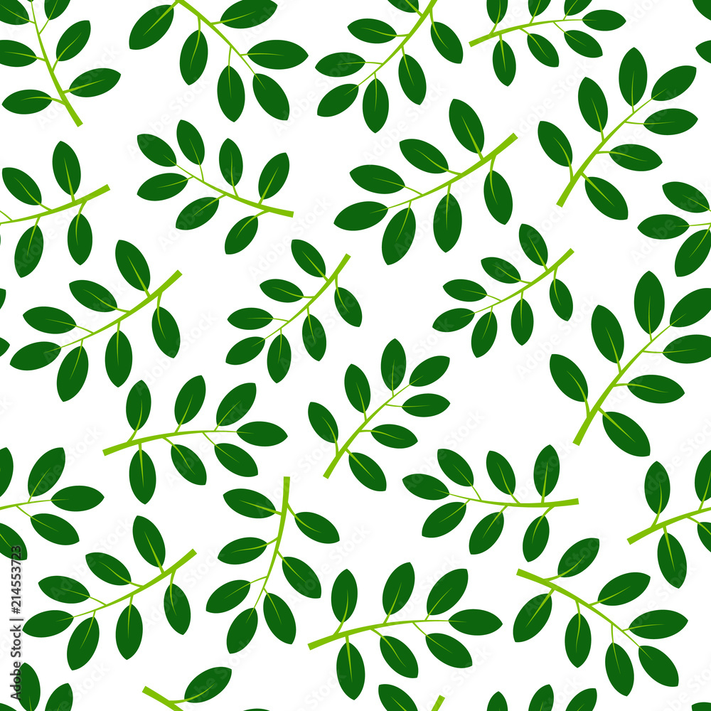 Seamless pattern with green summer leaves. Vector illustration.
