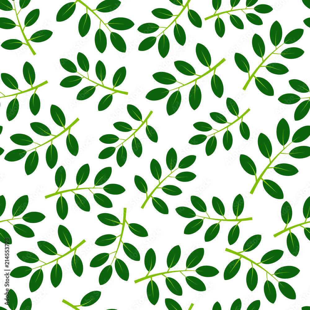 Obraz premium Seamless pattern with green summer leaves. Vector illustration. 