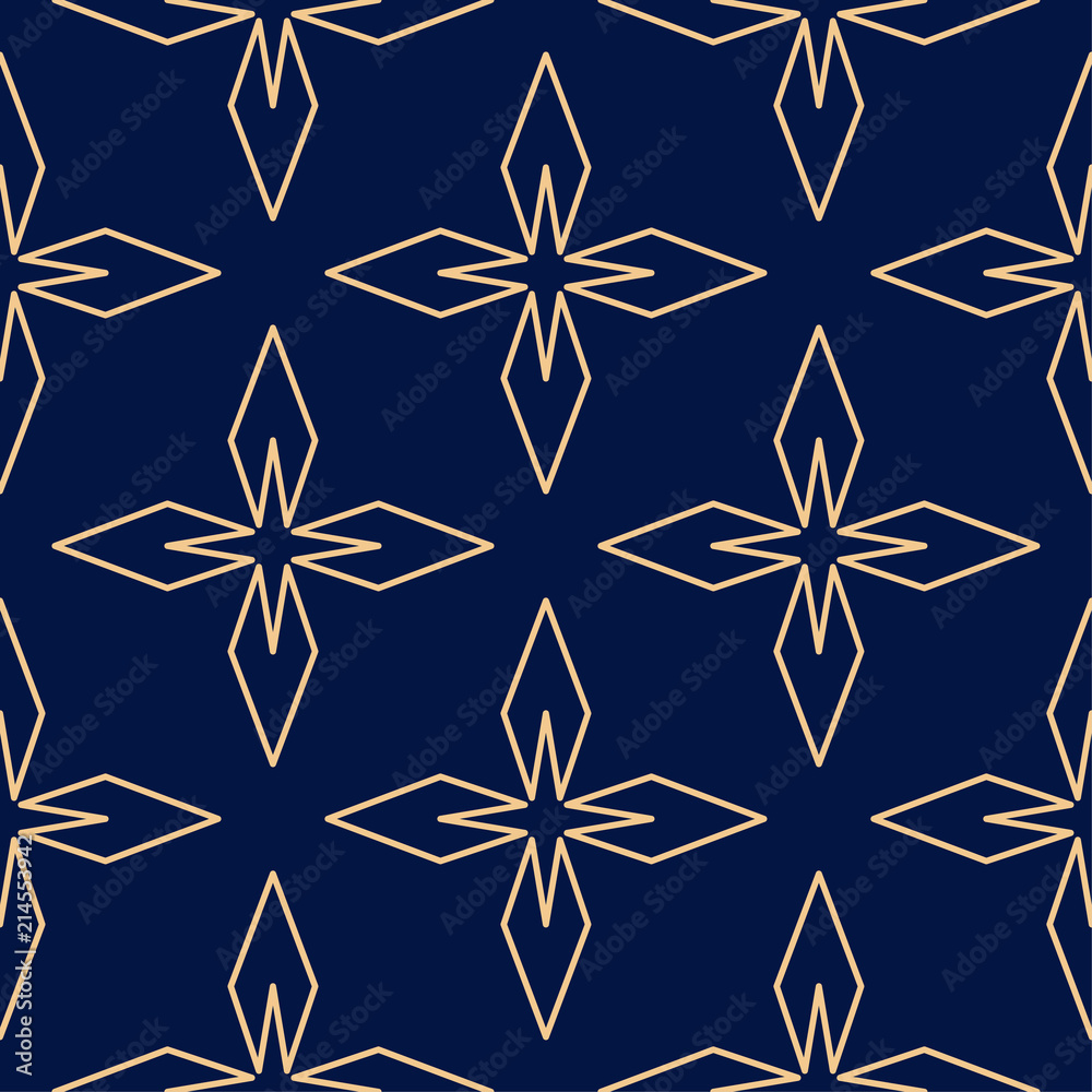 Geometric ornament. Golden blue seamless pattern Geometric ornament. Golden blue seamless pattern