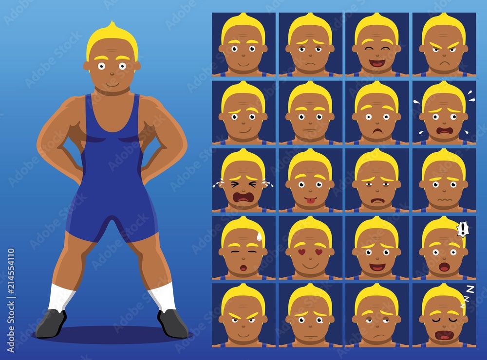 Brazilian Wrestler Cartoon Emotion Faces Vector Illustration
