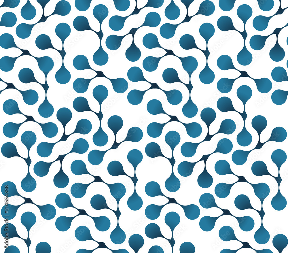 Fototapeta premium abstract round foliage seamless pattern in blue on white