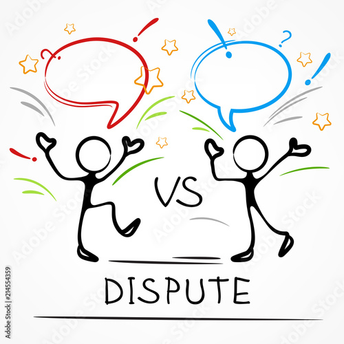 Dispute, business meeting, stick figures with dialog speech