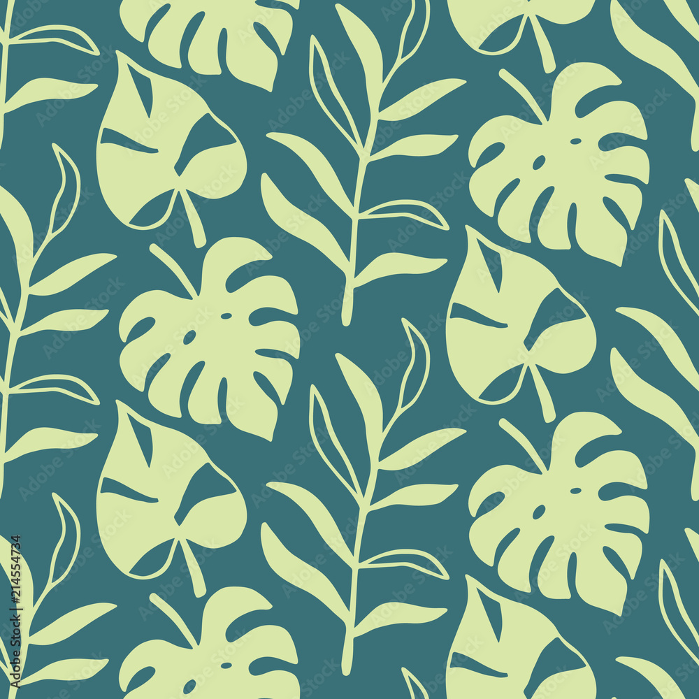 Tropical Leaves seamless pattern, modern hand drawn nature foliage Tropical Leaves seamless pattern, modern hand drawn nature foliage