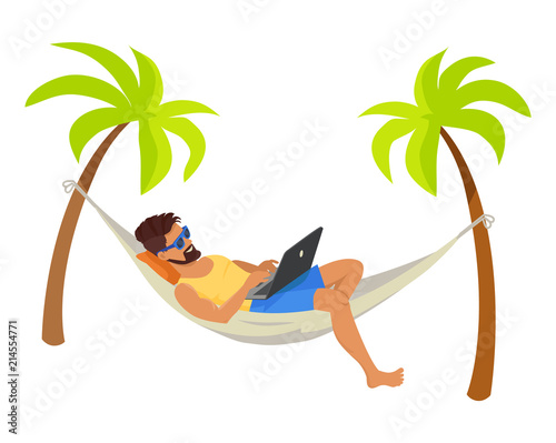 Young Man with His Laptop, Freelance Work Poster