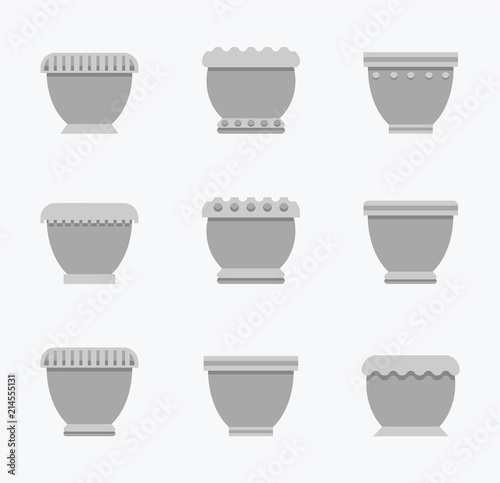 Flower Pots Curved Collection Vector Illustration