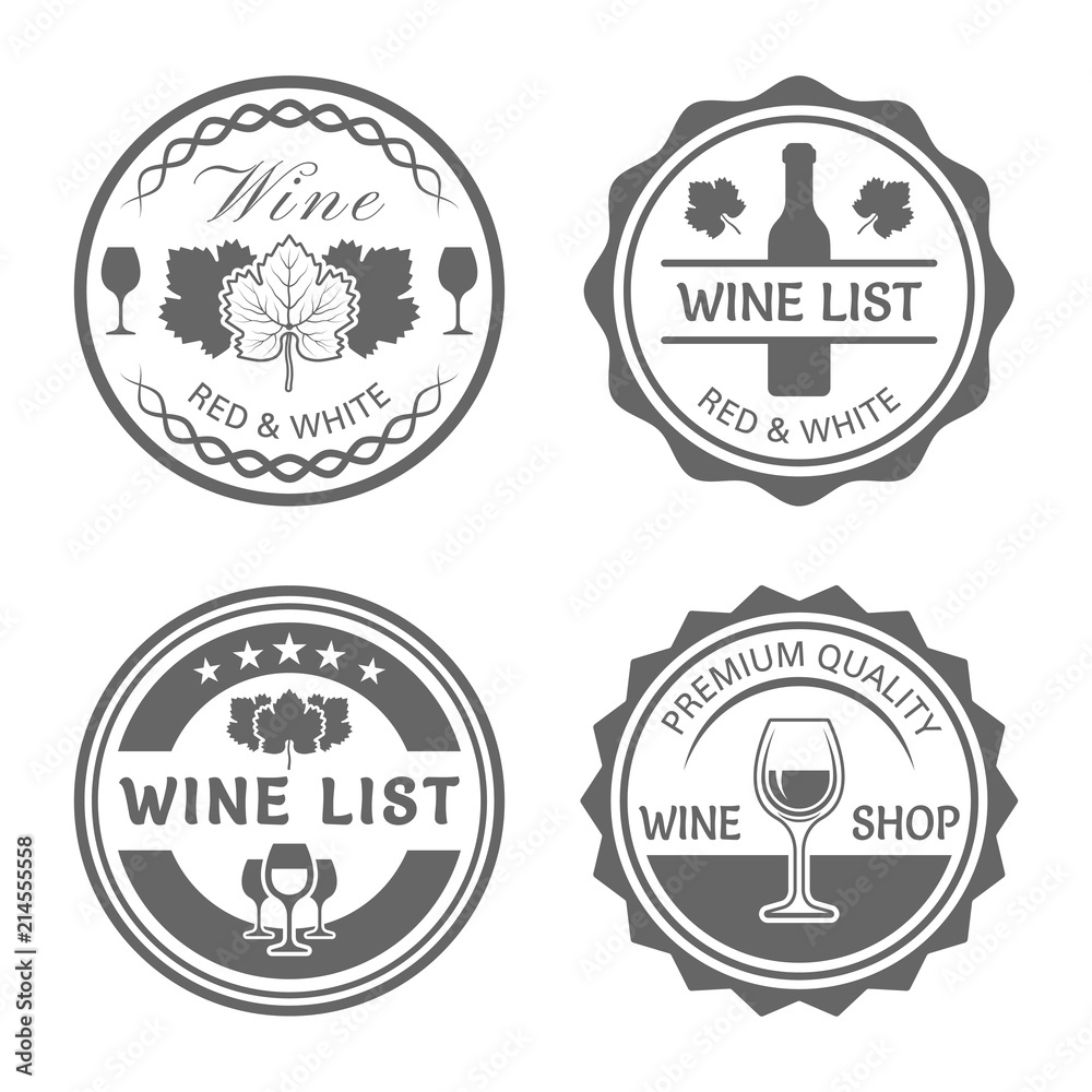 Wine shop vector monochrome vintage round labels