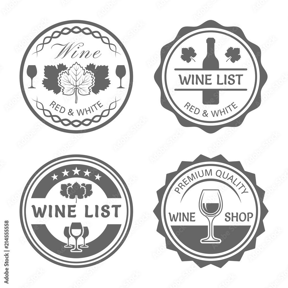 Fototapeta premium Wine shop vector monochrome vintage round labels