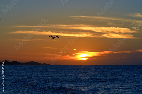 Sunset on the sea or the ocean  a sunny path on the water and a 