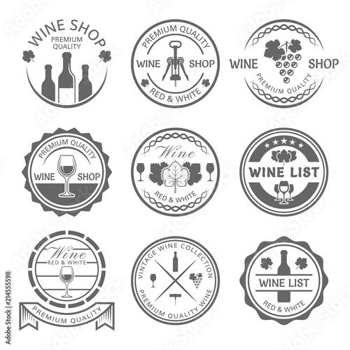 Wine shop and wine list vector monochrome labels
