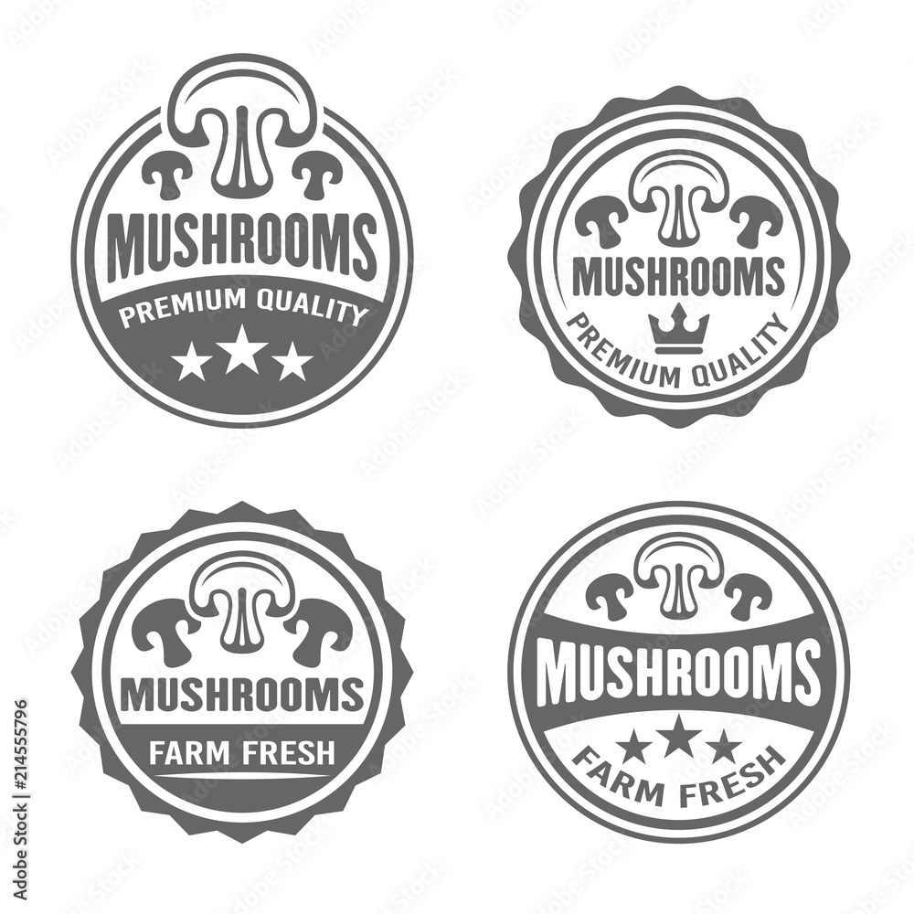 Mushrooms set of four vector round black labels