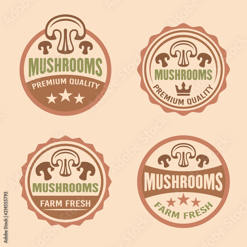 Mushrooms premium quality vector labels  stickers
