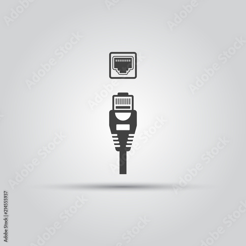 Ethernet cable and port isolated vector black icon photo