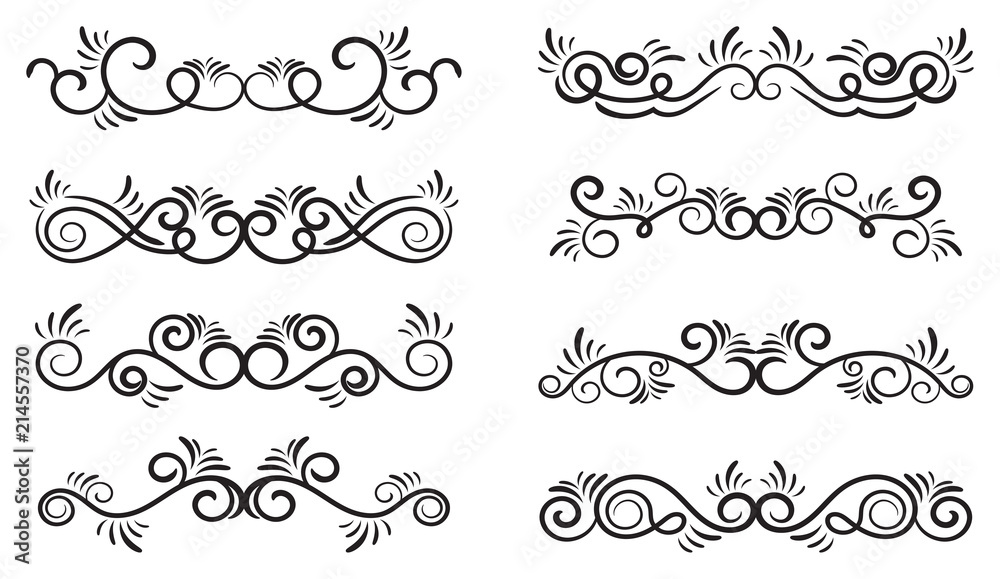 Swirls set. Decorative elements for frames. Elegant swirl vector illustration.