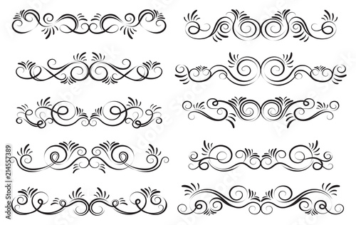 Curls and scrolls set. Decorative elements for frames. Elegant design swirl vector illustration. 