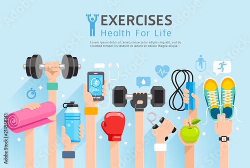 Exercises conceptual design. Set of Exercises hands. Vector Illustrations.