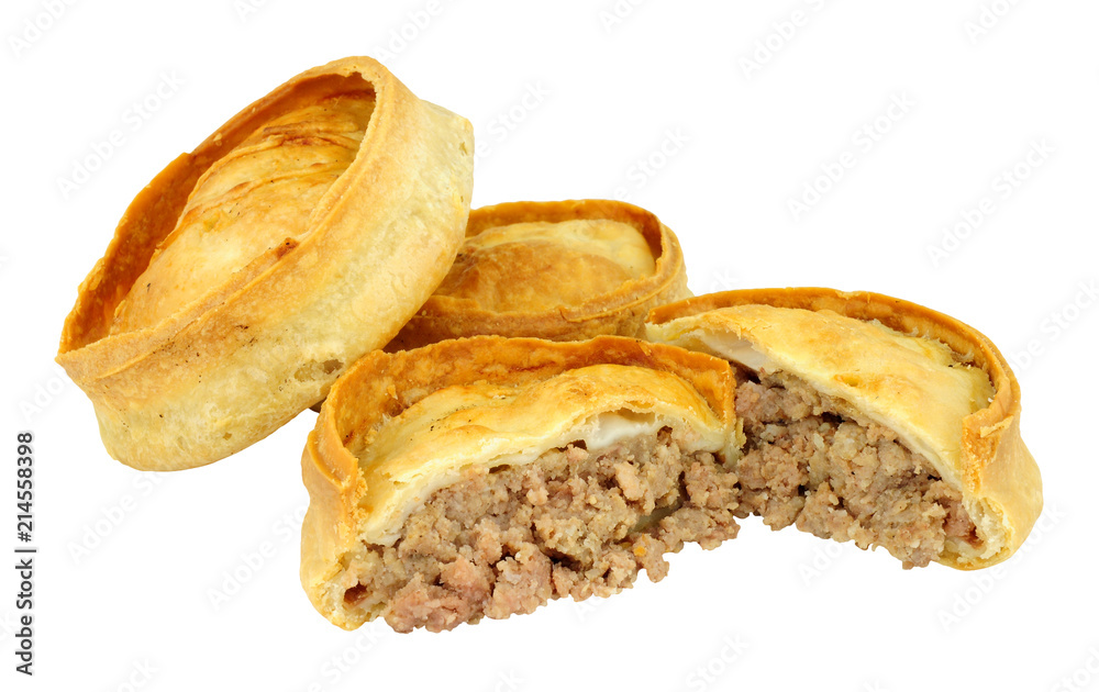 Traditional Scotch meat pies isolated on a white background