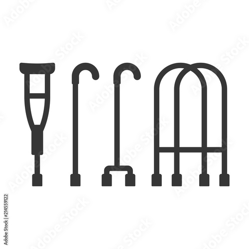 Crutches Icons Set on White Background. Vector