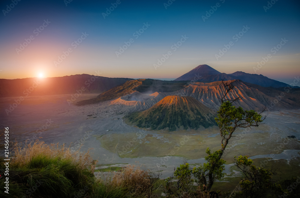 Mount Bromo volcanoes at sunrise in Bromo Tengger Semeru National Park, East Java, Indonesia