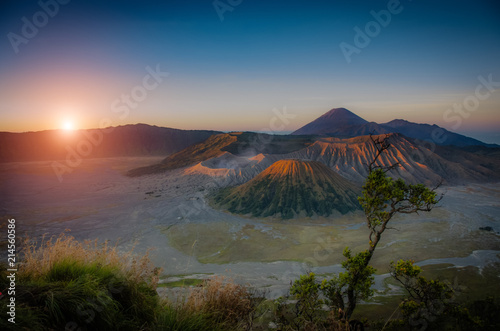 Mount Bromo volcanoes at sunrise in Bromo Tengger Semeru National Park  East Java  Indonesia